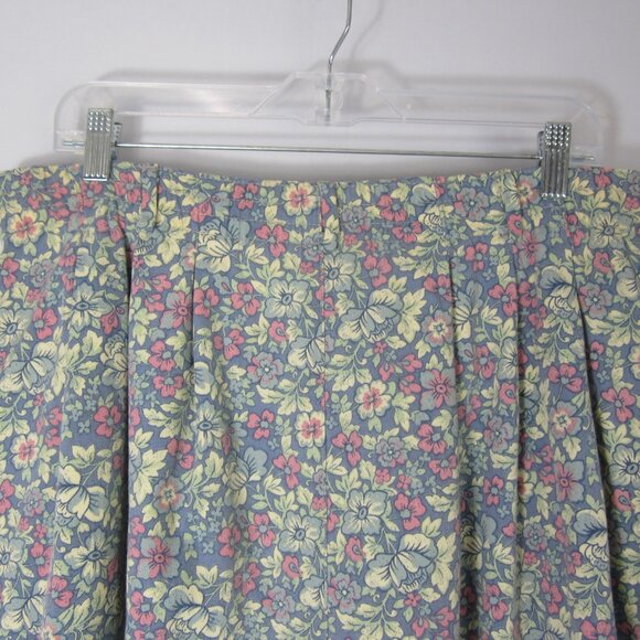 Vtg LL Bean Women XL Blue Pink Floral Heavy Cotton A Line Front Zip Pleats 35" - Picture 11 of 12